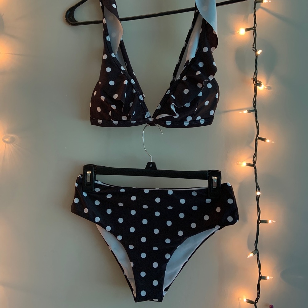 Black and white polka dot bikini